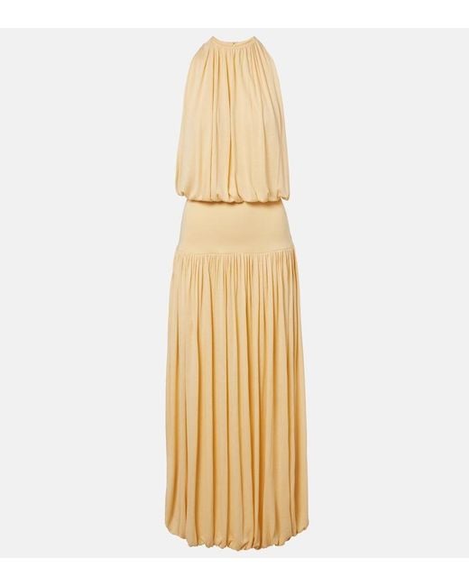 Totême Metallic Gathered Jersey Maxi Dress
