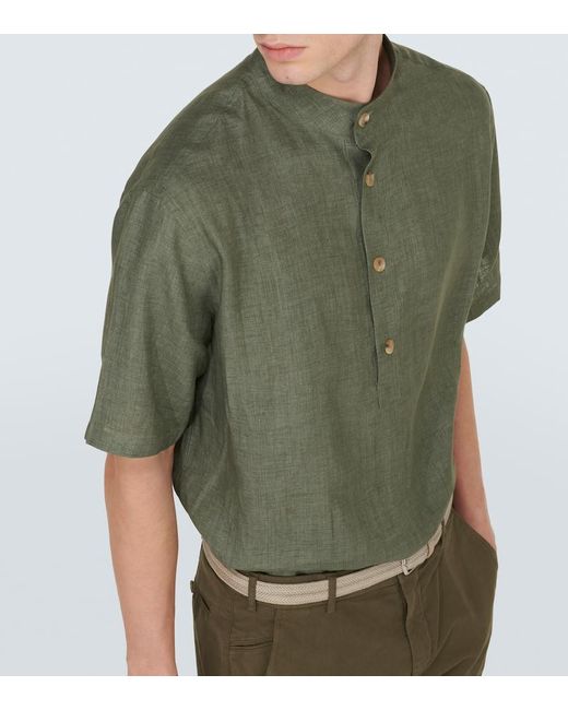 Camicia Hakusan in lino di Loro Piana in Green da Uomo