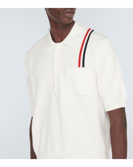 Thom Browne White Rwb Stripe Cotton Polo Shirt for men