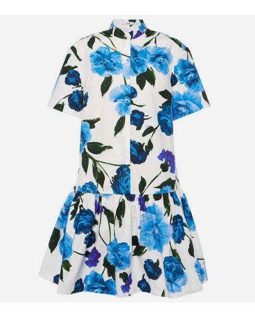 Erdem Blue Cotton Floral Mini Dress