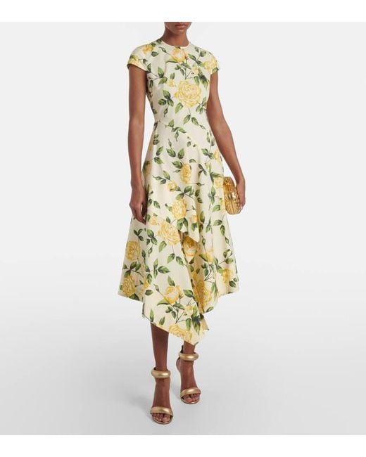 Oscar de la Renta Metallic Floral Cotton-Blend Poplin Midi Dress