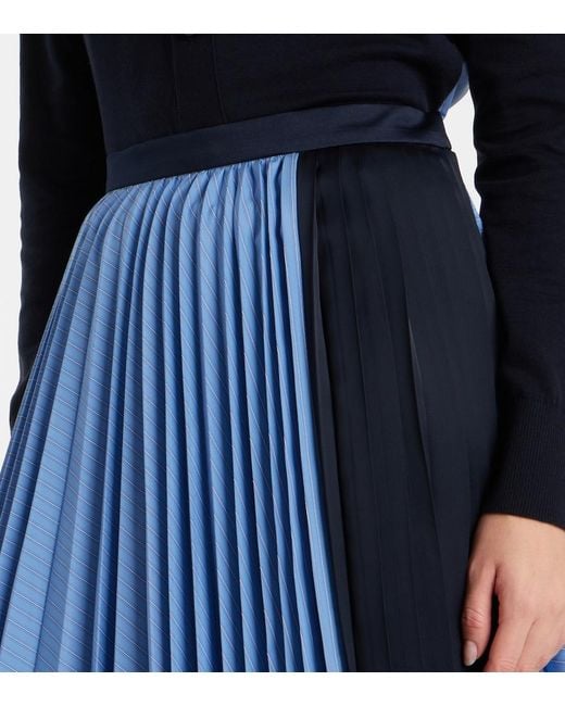 Sacai Blue Striped Cotton-Blend Poplin Midi Skirt