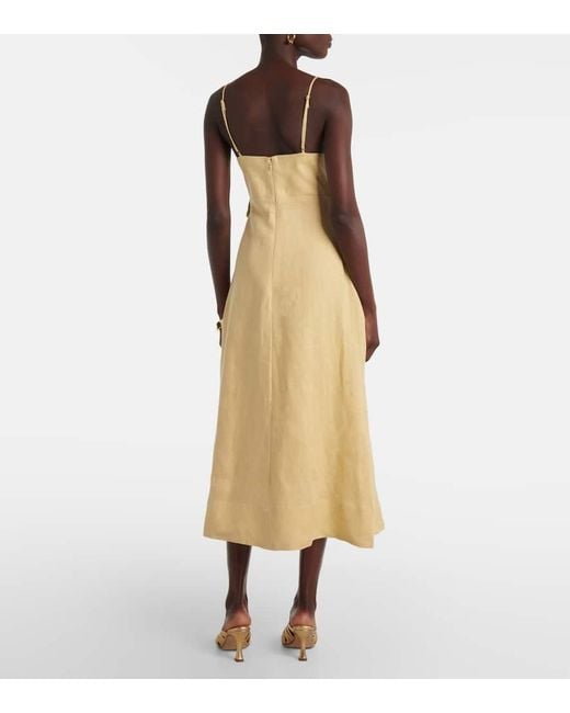 Farm Rio Natural Sand Floral-Applique Linen Midi Dress