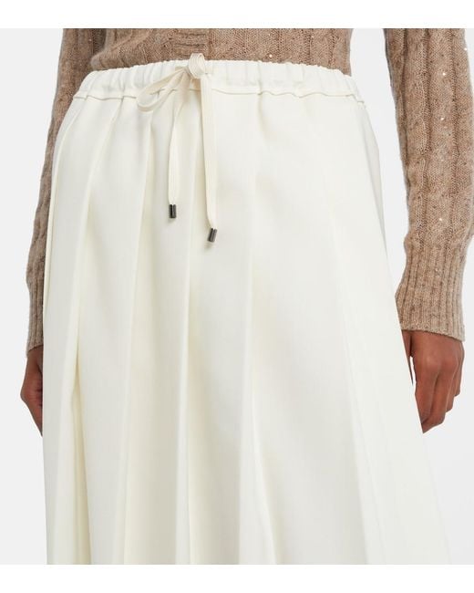 Brunello Cucinelli Natural Pleated Midi Skirt