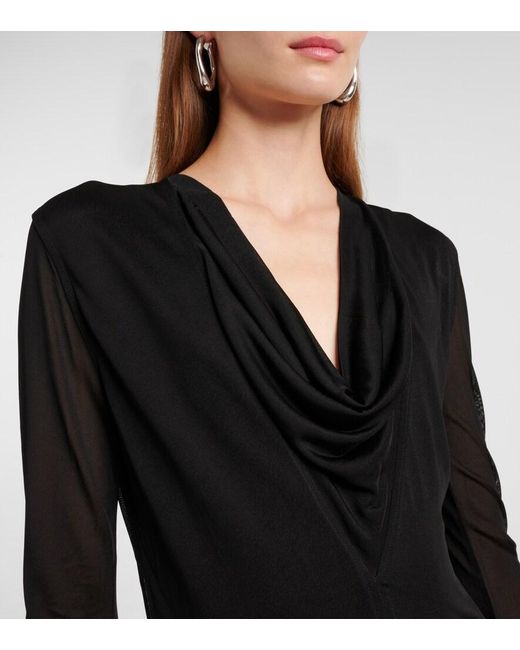 Totême Black Draped Jersey Midi Dress