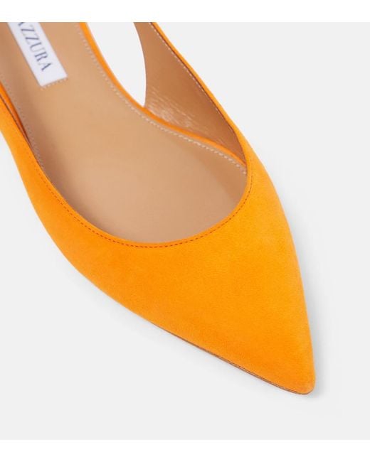 Aquazzura Orange Purist Suede Slingback Flats