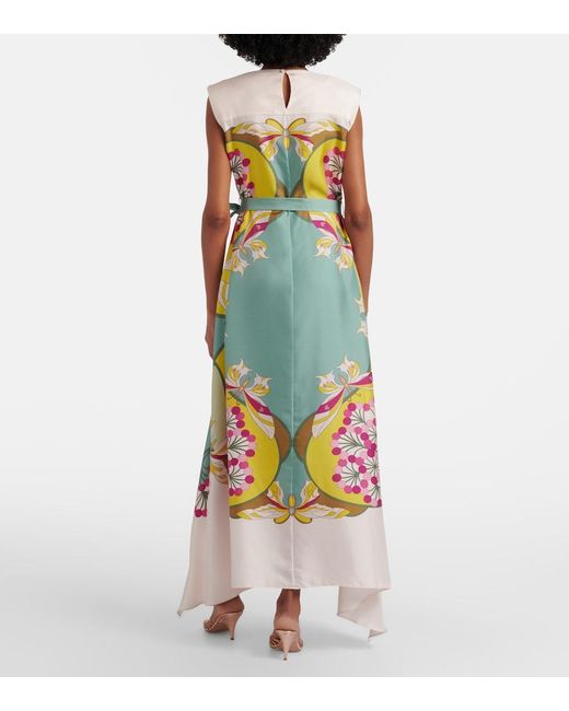 LaDoubleJ Blue San Carlo Printed Silk Satin Midi Dress