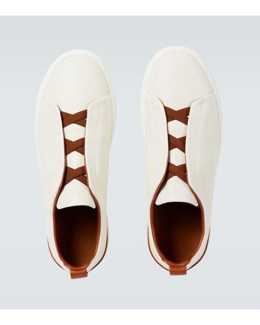 Zegna White Deerskin Triple Stitchtm Sneakers for men