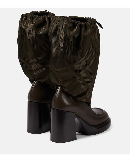 Burberry Black Leather And Nylon Blend Wedge Boots