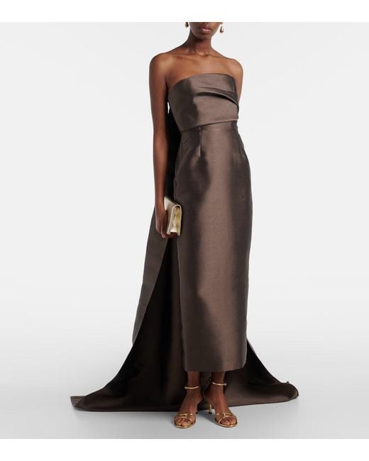 Solace London Brown Kiki Draped Strapless Satin Cocktail Dress