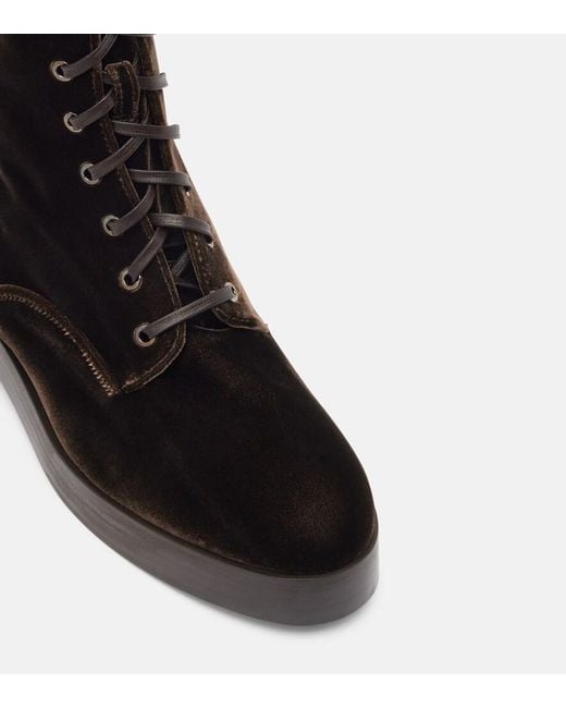 Aquazzura Black Ben 20 Leather-Trimmed Velvet Combat Boots