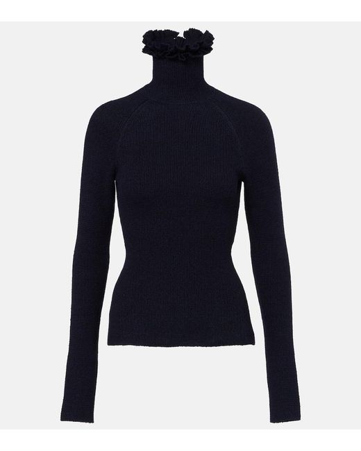 Alaïa Blue Wool And Silk-Blend Turtleneck Sweater