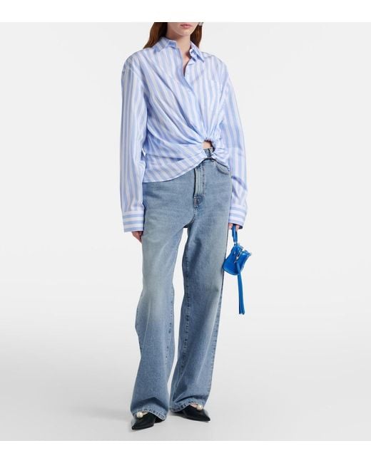 Sportmax Blue Palmizi Cutout Striped Cotton Poplin Shirt