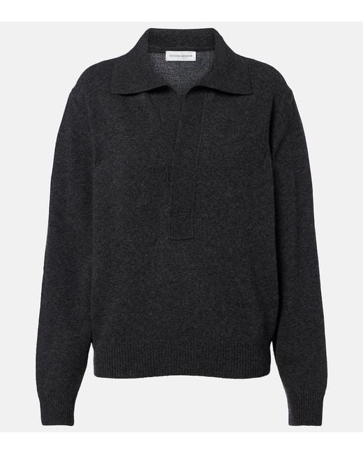 Victoria Beckham Black Genevieve Wool And Cashmere Polo Sweater