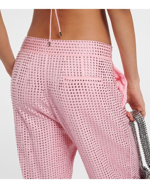 Area Pink Crystal-Embellished Jersey Straight Pants