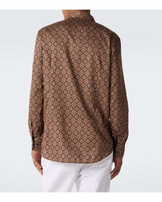 Etro Brown Printed Cotton Poplin Shirt for men