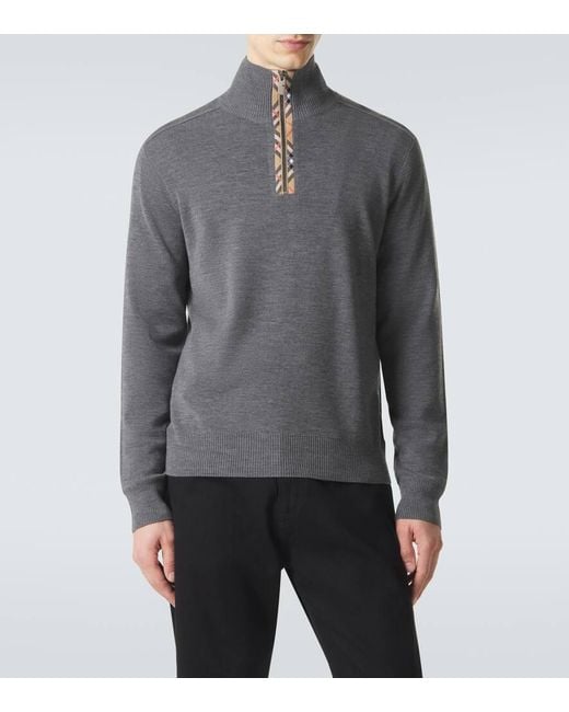 Burberry Gray Wool Half-Zip Sweater for men