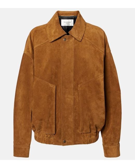 Saint Laurent Brown Suede Bomber Jacket