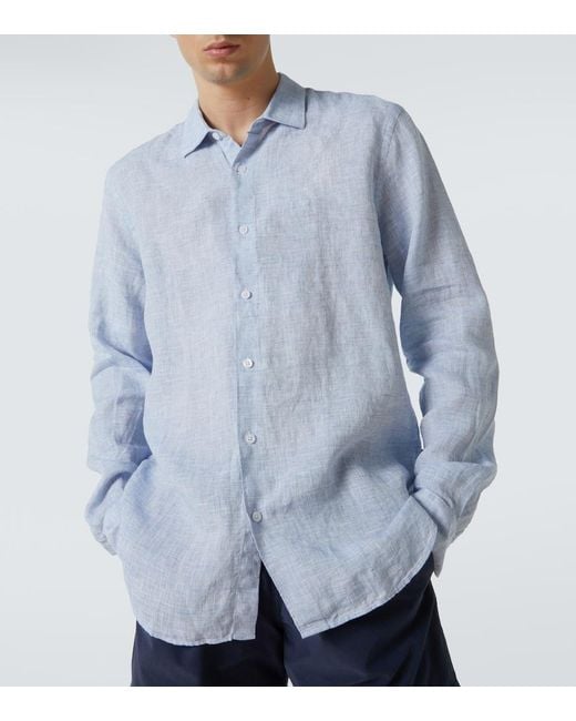 Orlebar Brown Blue Giles Linen Long-Sleeved Shirt for men