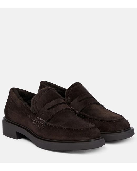 Gianvito Rossi Black Harris Shearling-Lined Suede Loafers