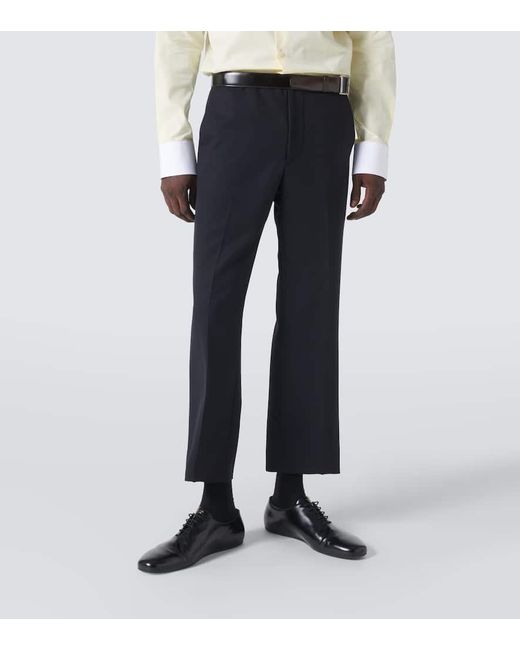 Prada Blue Belted Wool Gabardine Straight Pants for men