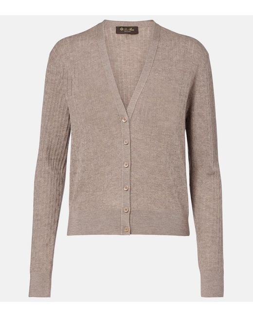 Loro Piana Brown Ribbed-Knit Cashmere And Silk Cardigan