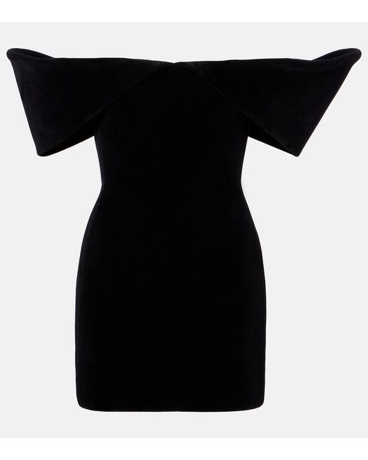 David Koma Black Off-Shoulder Velvet Minidress