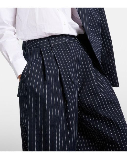Frankie Shop Blue Pinstripe Ripley Wide-Leg High-Rise Woven-Blend Trousers