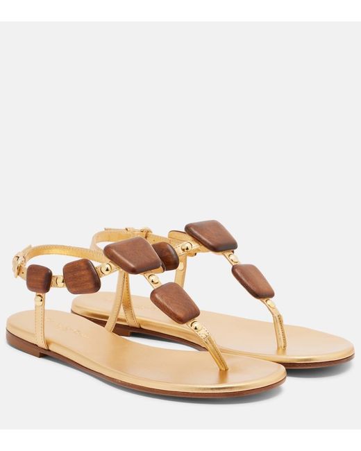 Gianvito Rossi Metallic Munduk Embellished Leather Thong Sandals
