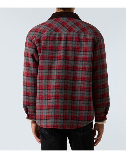 Miu Miu Red Plaid Virgin Wool Down Overshirt for men