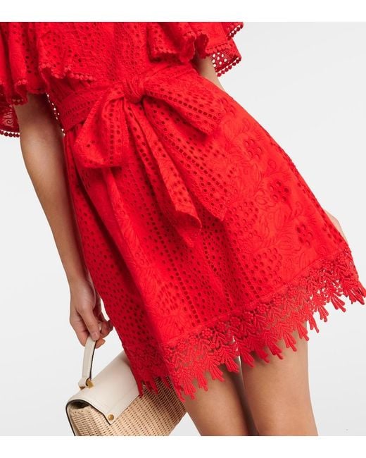 Melissa Odabash Red Kara Cotton Broderie Anglaise Minidress