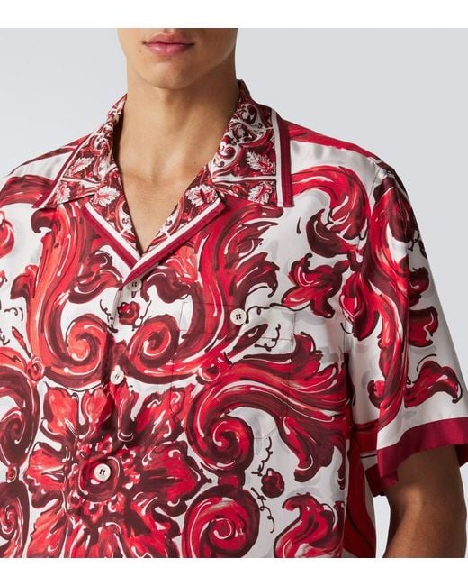 Dolce & Gabbana Red Majolica Silk Twill Shirt for men