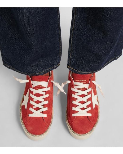 Golden Goose Deluxe Brand Red Hi Star Glitter-Trimmed Suede Sneakers