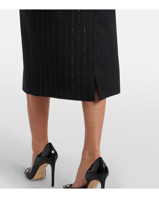 Erdem Black Pinstripe Wool Lame Midi Dress