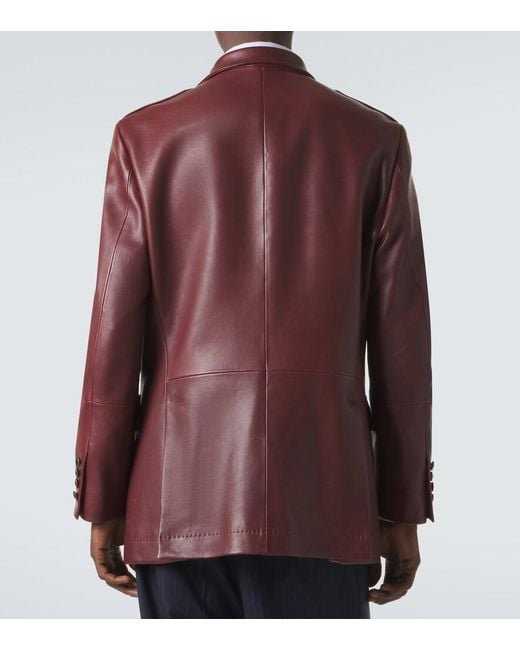 Brunello Cucinelli Red Leather Field Jacket for men