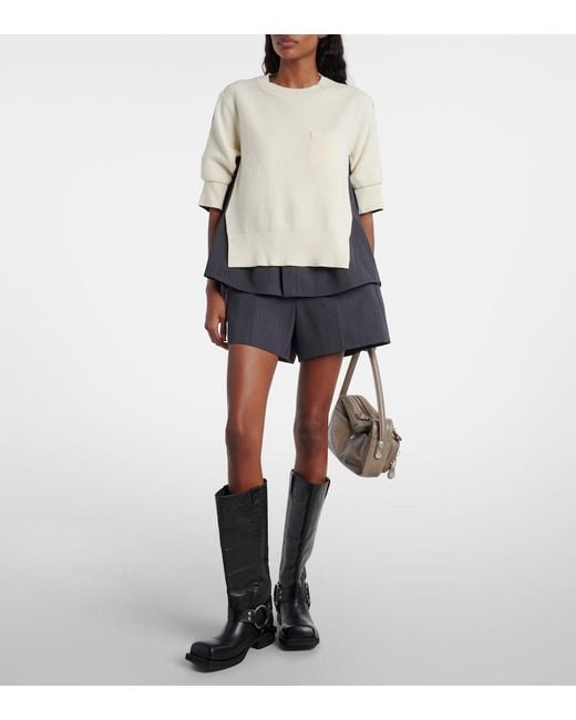 Sacai White Striped Layered Wool Sweater