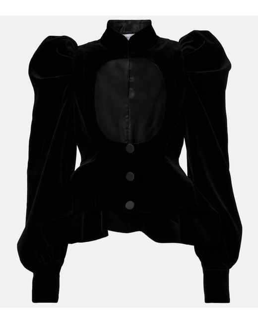 Alexander McQueen Black Cutout Ruffled Cotton Velvet Jacket
