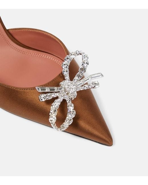 AMINA MUADDI Brown Verzierte Slingback-Pumps Rosie 95 Aus Satin