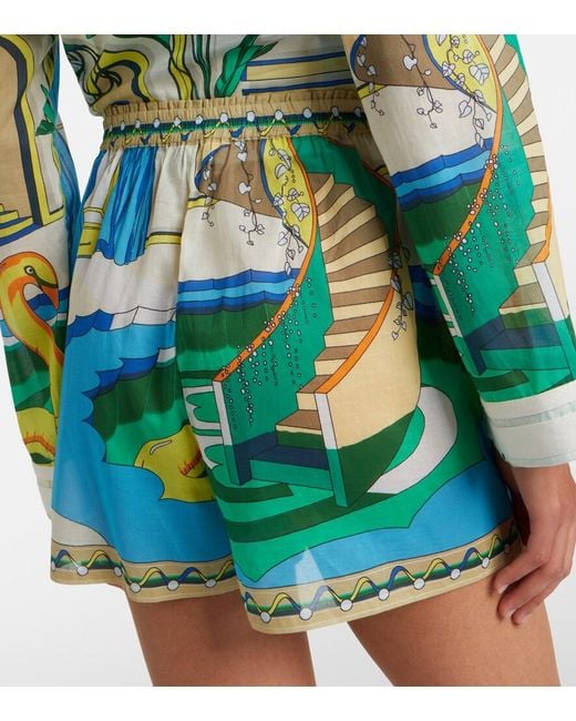 Tory Burch Green Printed Cotton Shorts