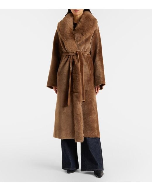 Nour Hammour Brown Isadora Shearling Wrap Coat