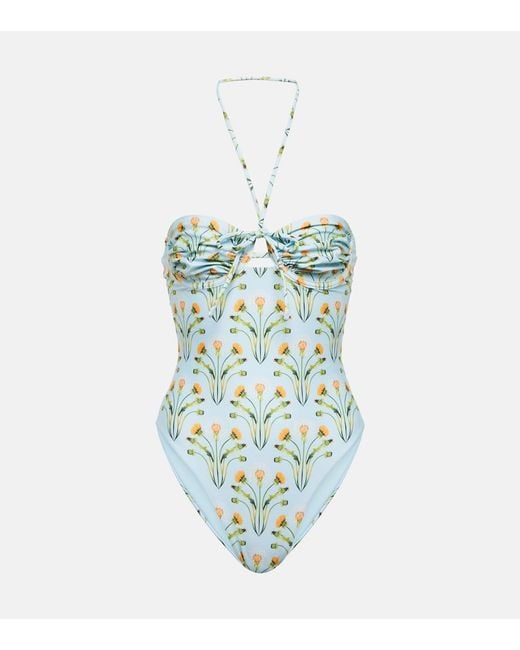Agua Bendita Blue Floral-Print Swimsuit