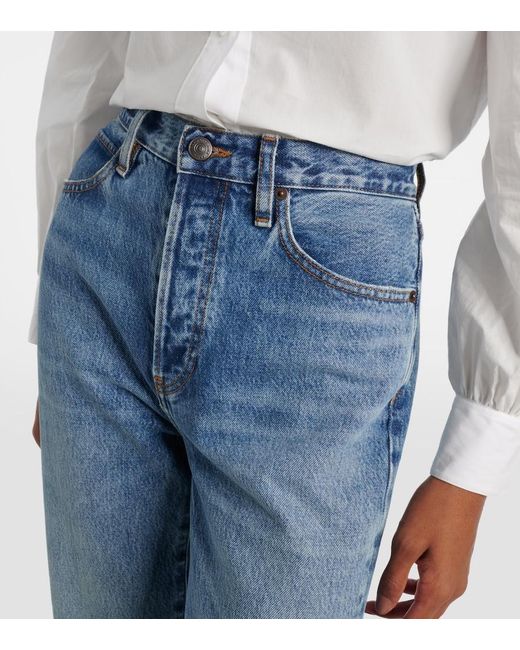 FRAME Blue Vertical High-Rise Straight Jeans