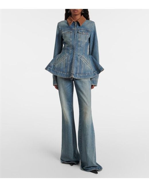 McQueen Blue Faded High-Rise Bootcut Jeans