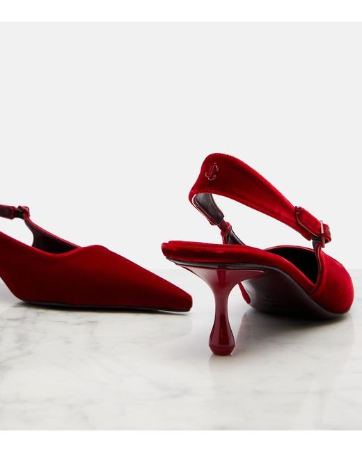 Jimmy Choo Red Amel Velvet Slingback Pumps
