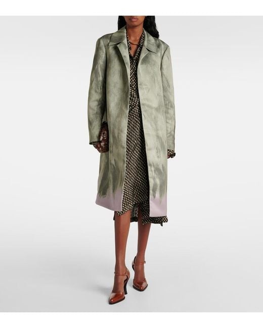 Dries Van Noten Green Satin Wrap Coat