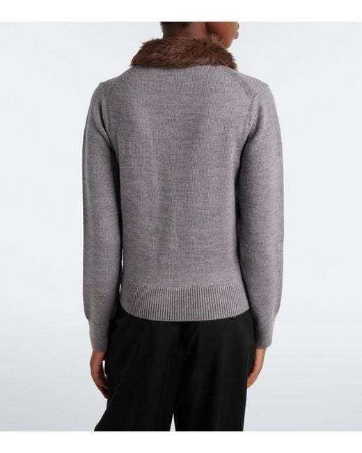Loewe Gray Double L Ribbed-Knit Wool Cardigan