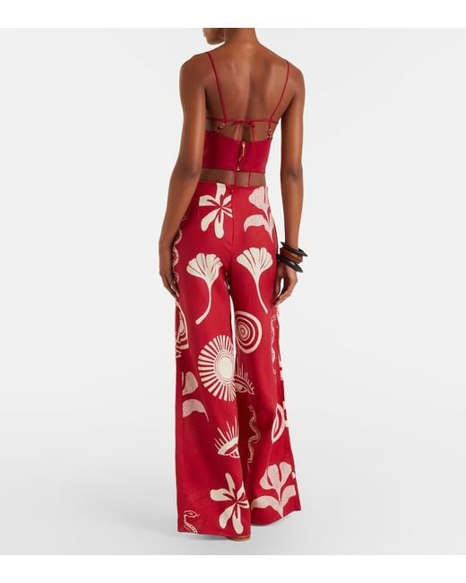 Cala De La Cruz Red Toya Printed Linen Wide-Leg Pants