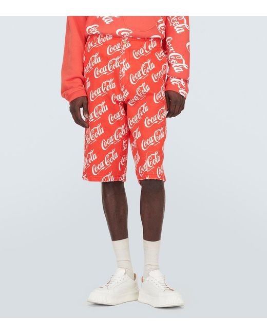 ERL Red Printed Cotton Canvas Bermuda Shorts for men