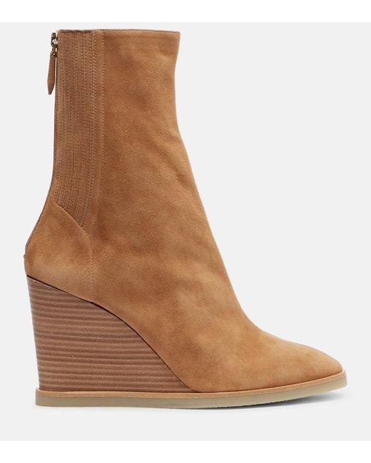 Aquazzura Brown Saint Honore 85 Suede Wedge Ankle Boots
