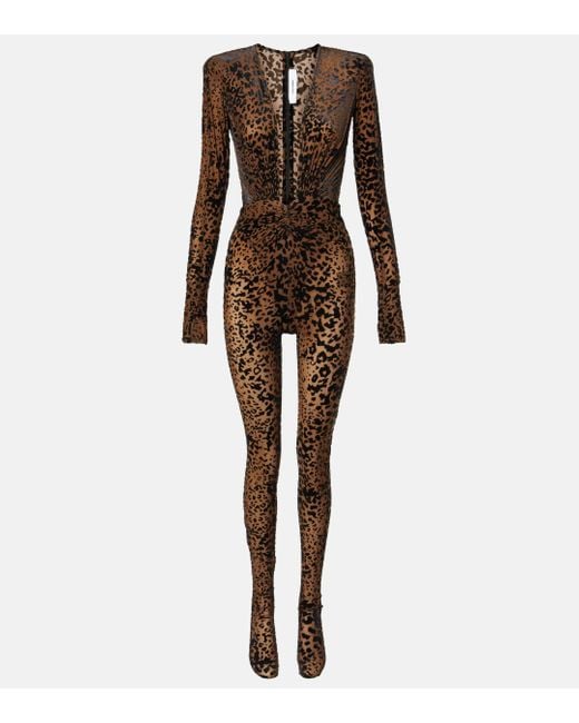 Alex Perry Brown Leopard-Print Catsuit